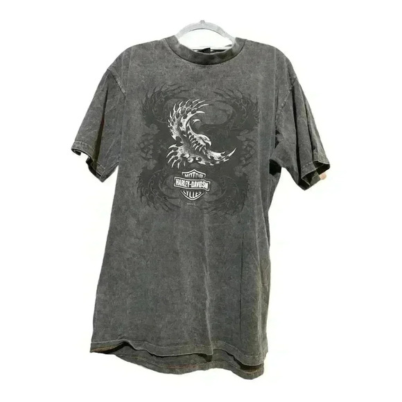 Y2K 2002 Harley-Davidson Men's Vintage Eagle Graphic T-Shirt Gray Size L Grunge - Picture 3 of 10